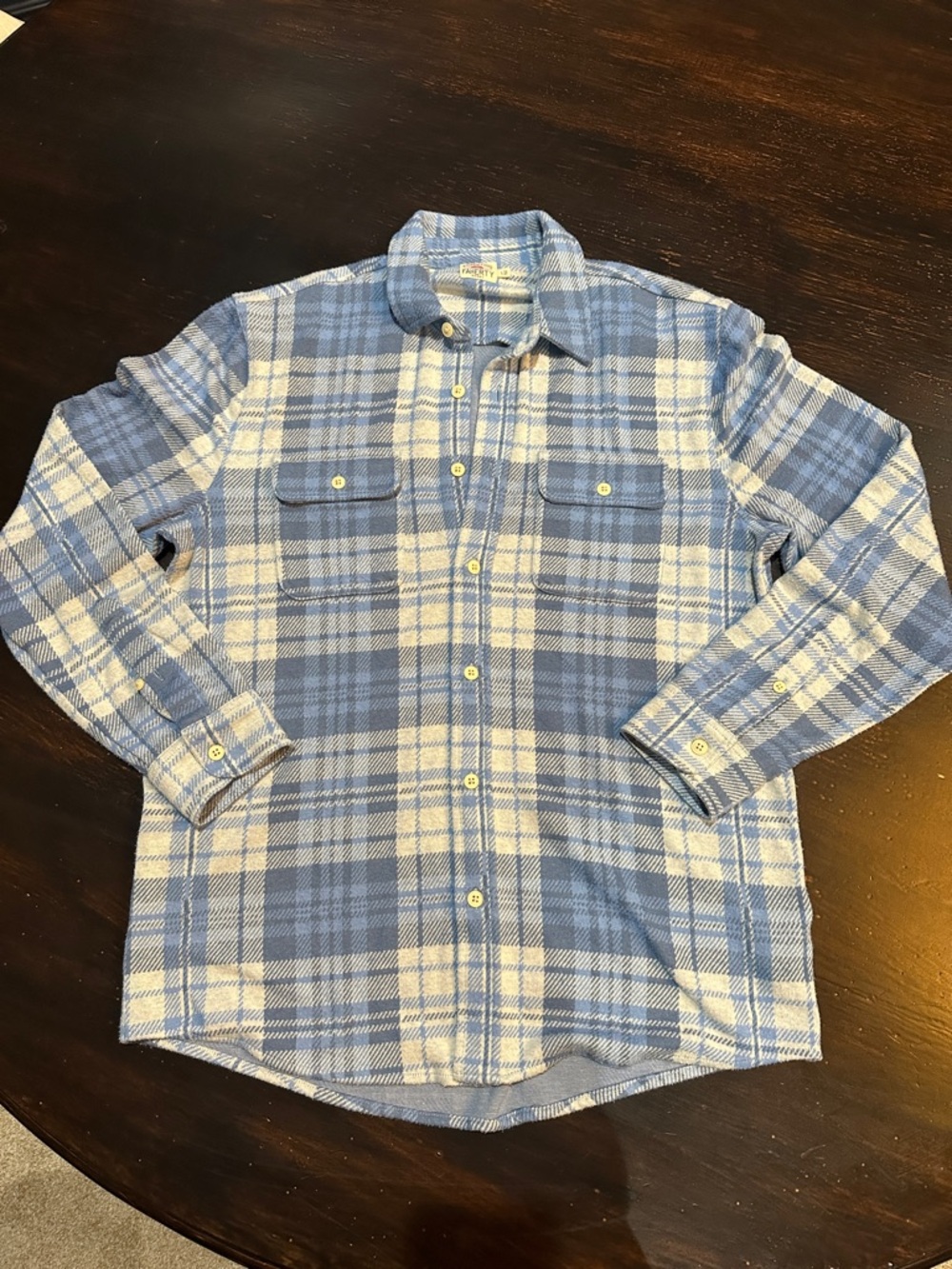 Faherty Light Blue and White Plaid Button-Down Shirt